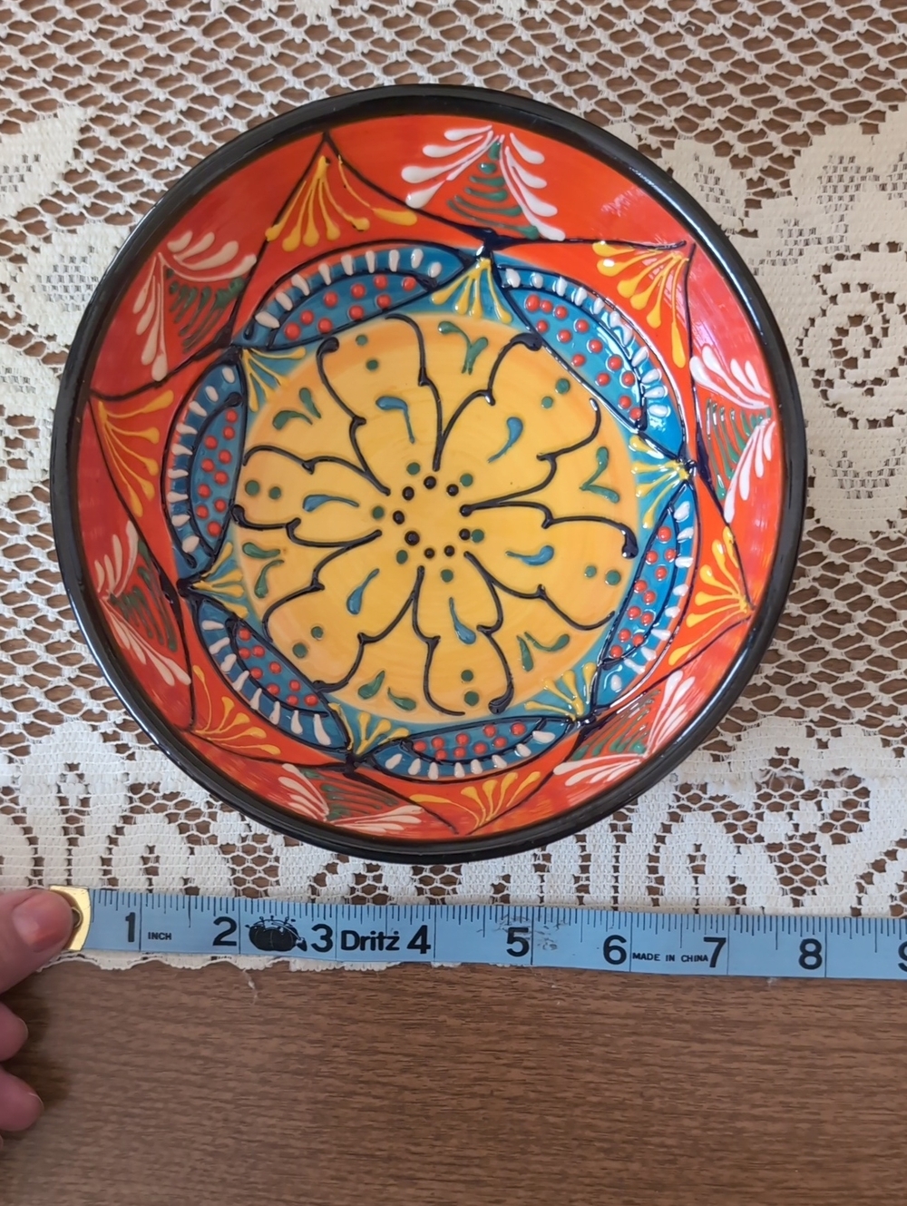 El Poyeton Hand-Painted Ceramic Decorative Bowl - Cream & Blue Multicolor - Picture 9 of 12